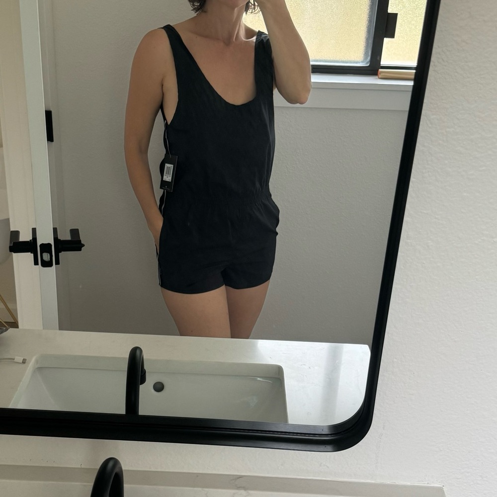 Hurley Coastal Tank Black Romper with White Accents NWT